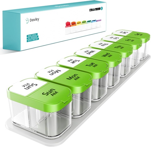 [BRSROZACAEPRQETO] Daviky Large Weekly Pill Organizer 2 Times a Day, Extra Large Travel Pill Box 7 Day, Am Pm Twice Daily Pill Case, Pill Holder Container for Vitamin, Medicine, Supplement, Fish Oil, BPA Free, Green
