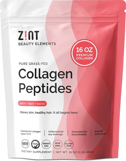 [BRSWKHY5AIIB62T7] Zint Collagen Peptides Powder: Paleo & Keto Certified - Granulated Collagen Hydrolysate Types I & III for Enhanced Absorption - Enzymatically Hydrolyzed Protein for Women & Men, 16 oz