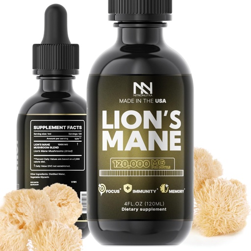 [BRSRAFL4BUIGY3A2] Lions Mane Mushroom Supplement - Organic Lions Mane Extract for Brain Health, Memory, Focus & Immune Support - Nootropic Vegan Liquid Tincture - Made in USA - 4 Fl Oz