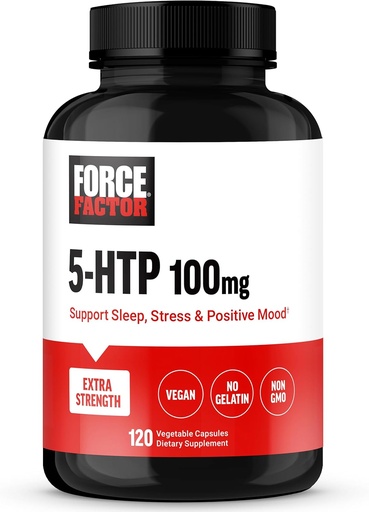 [BRSROAQDCIAROHY2] FORCE FACTOR 5HTP Sleep Aid and Mood Support Supplement, Extra Strength 5 HTP, Natural Sleep Supplement for Yetişkinler to Support Calm and Stress Balance Balance, Vegan, Non-GMO, 120 Capsules