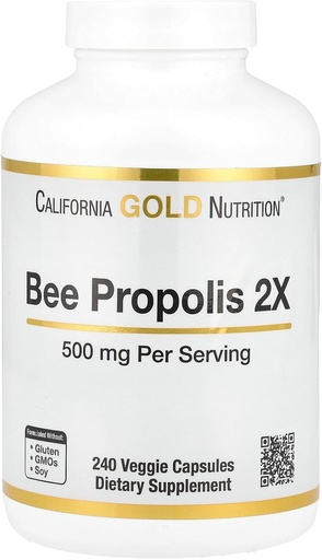 [BRSWKZL4BEBW2F3O] California Gold Nutrition Bee Propolis 2X Potencia, Extracto concentrado 500 mg, Equivalente a 1000 mg de Propolis Natural, Soporte Inmune Health & Vitality*, 240 cápsulas Veggie
