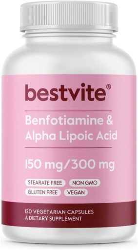[BRSWGHYEDIHW2FA2] Benfotiamine 150mg/アルファリポ酸300mg (120のベジタリアンのカプセル) - Stearates無し - 完全菜食主義者のグルテンフリー-非GMO