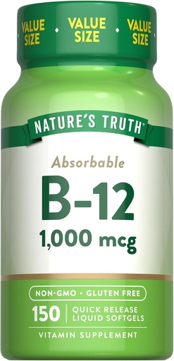 [BRSROYL5AUJQIE37] Naturens sannhet vitamin B12 | 1000 mcg | 150 mcg | Ikke-GMO & Glutenfri Supplement