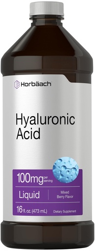 [BRSWGAQBBAORAHLP] Horbäach Liquid Hyaluronic Acid Supplement | 100 mg | 16 oz | Mixed Berry Flavor | Non-GMO and Gluten Free Formula
