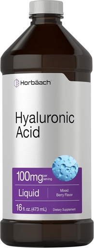 [BRSWGAQBBAORAHLP] Horbäach Liquid Hyaluronic Acid Supplement | 100 mg | 16 oz | Mixed Berry Flavor | Non-GMO and Gluten Free Formula