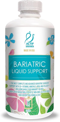 [BRSWGAILOF5QOETV] Actif Organic Bariatric væske støtte med 25+ organisk vitaminer og mineraler for bariatrisk kirurgi, avansert formel, ikke GMO, 32 Oz