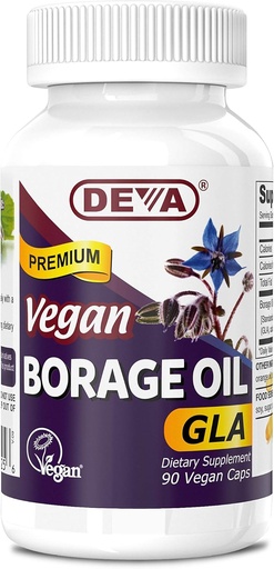 [BRSWIYYMOJ4REC3A] Deva Vegan Vitamins, Borage Oil 500mg, Rich Source of Omega-6 Fatty Acid GLA (Gamma linolenic Acid), Cold-Pressed & Unrefined, 90 Tablets, 1-Pack