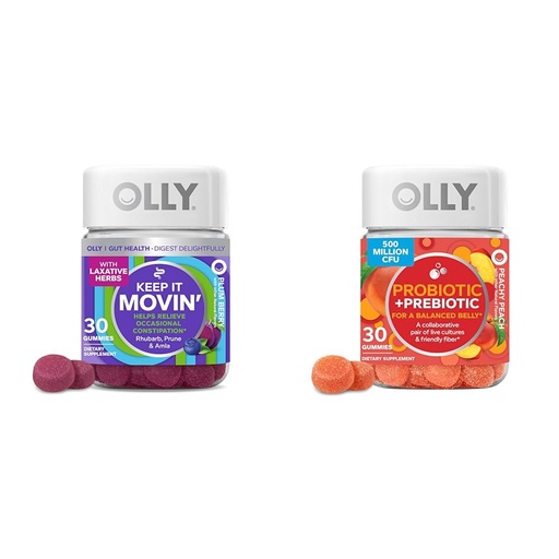 [BRSROCAFOEMGOE3K] OLLY Constipation Relief Gummies with Rhubarb, Prunes, Amla & Probiotic + Prebiotic Gummies for Digestive Health, 500 Million CFUs, 30 Count