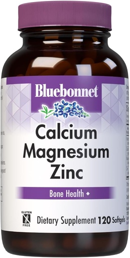 [BRSWIYQZBQOB4ELG] Bluebonnet Elikadura Calcium Magnesium Zinc Plus bitamina D3, 1000 mg Calcium, 500 mg Magnesium eta 15 mg Zinc, 400IU bitamina D3, Hezur Osasuntsuak*, Gluten-Free, Dairy-Fee, 120 softgel