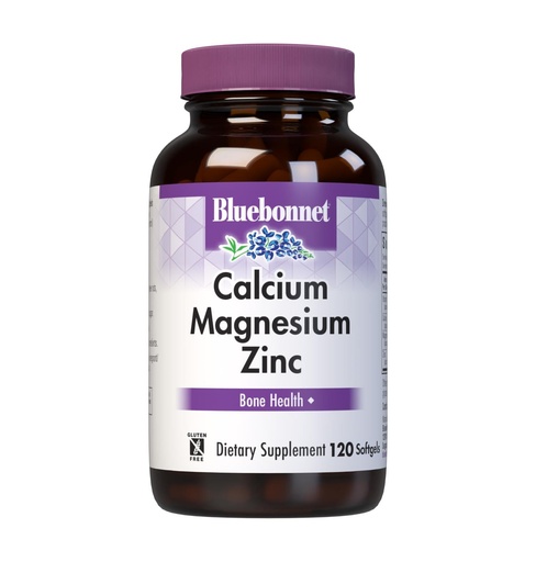 [BRSWIYQZBQOB4ELG] Bluebonnet Nutrition Calcium Magnesium Zinc Plus Vitamin D3, 1000 mg of Calcium, 500 mg of Magnesium and 15 mg of Zinc, 400IU Vitamin D3, For Strong Healthy Bones*, Gluten-Free, Dairy-Fee, 120 softgel