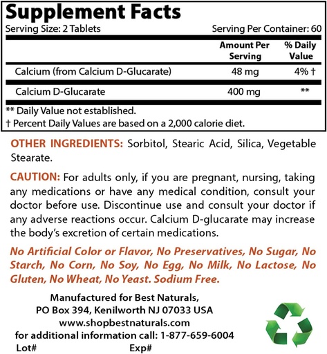 [BRSRMCQHOJ5GCA32] Calcium D-Glucarate 200 mg & Magnesium Glycinate 425 mg