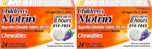 [BRSRAY3ROAHRMGQ6] Motrin Children's Dye-Free Ibuprofen Kauwtabletten voor pijn & koorts, druiven, 24 telling (verpakking van 2)