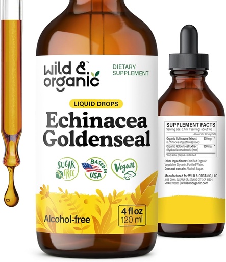 [BRSROY34C4CRUG3X] Wild & Organic Echinacea Goldenseal Tincture - Immune Support Drops with Echinacea and Goldenseal Root Extract - Vegan, Sugar & Alcohol-Free Liquid Supplement - 4 fl oz