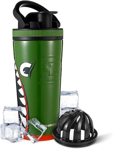 [BRSROFIOB4MRYEQ6] Ice Shaker Insulated Stainless Steel Shaker Bottle | 26oz, Bomber | Cold for 30+ Hours | Insulated Cup with Twist-on Agitator | Odor-Free Bottle for Protein Shakes, Water, Smoothies, Cocktails