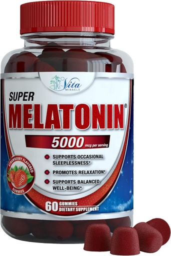 [BRSWKHAIC5YWEDLD] Vita Miracle Melatonin Gummies Kids Adults 5mg - Extra Strength Sleep Gummy Sleeping Pills Supplement for Children and Adult Calm Sleep Aid