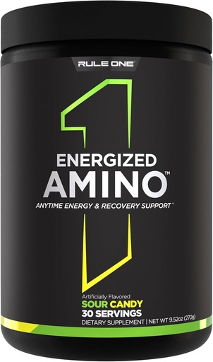 [BRSRAZTQCEHA4GTK] Rule 1 Energized Amino – Anytime Energy and Recovery Support with BCAAs, Glutamine, Citrulline, Beta Alanine, and Caffeine from Green Coffee & Tea Leaf Extracts (30 Servings, Sour Candy)