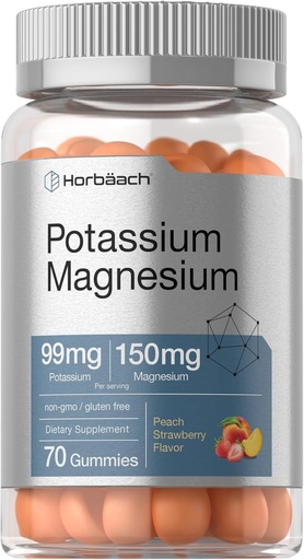 [BRSROGIKBEFA2DL2] Horbäach Draslík Magnesium dodatek gumy 124; Peach Jahodové ochucené 124; 70 Počet gumy 124; Vegan, Non- GMO, a gluten Free Formule