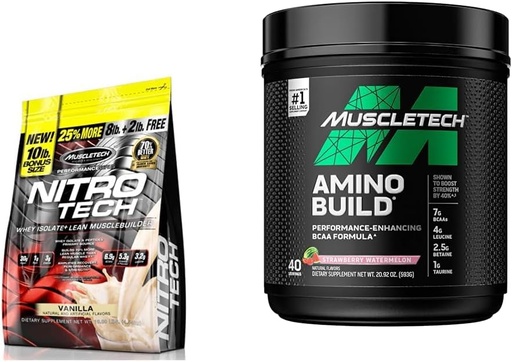 [BRSROCYKAF6RE2QV] MuscleTech Nitro-Tech Whey Protein Powder Isolate & Peptides | Protein + Creatine for Muscle Gain & BCAA Amino Acids + Electrolyte Powder Amino Build 7g of BCAAs + Electrolytes Support