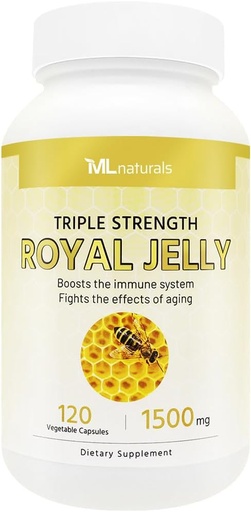 [BRSRMC32BB6GYD3X] ML Naturals Royal Jelly 1500mg 120 Vegetable Capsules, Equivalent with 6% (27mg) 10-HDA. Freeze-Dried, Gluten Free, NSF-Certified & cGMP-Compliant