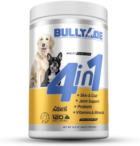 [BRSW2EDRCUNQG336] 4 in 1 - Probiotic, Joint Support, Skin & Coat, Multi-Vitamin Soft Chews for Dogs, 16.9 oz