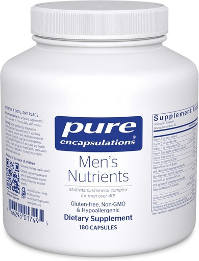 [BRSWGZQ5OYCGCE33] Pure Encapsulations Men's Nutrients - Multivitamin Mineralische Ergänzung zur Unterstützung von Energie, Endurance & Stamina bei Männern über 40* - mit Vitamin D, Vitamin C & Trace Minerals - 180 Kapseln