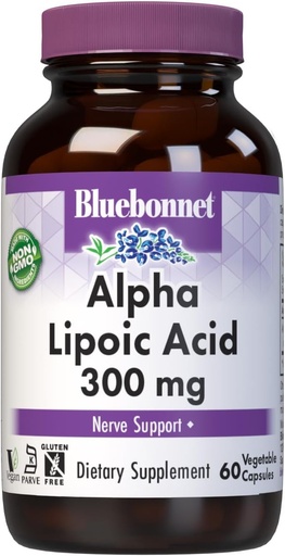 [BRSWIYQ6AINBOYI5] BlueBonnet Alpha Lipoic Acid 300mg - Erőteljes antioxidáns nerve Supplement for Women & Men - Non-GMO, Vegan, Kosher - Gluten- Free, Soy- Free, Dairy- Free - 60 növényi kapszula