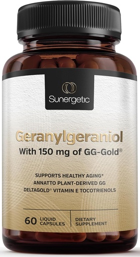 [BRSROGIKOAOQYGTO] Sunergetic Premium Geranylgeraniol Supplement - GG-Gold 150mg with DeltaGold Vitamin E Tocotrienols- Annatto Derived GG for Statin Users, Heart Health & CoQ10 Production - 60 Capsules