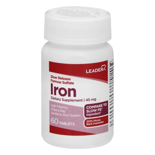 [BRSWYYAZAF5ROHYV] Leader Slow Release Iron 45MG Tablets 60 Ct. Gentle on Stomach Supports Red Blood Cells