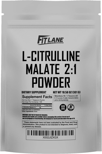 [BRSWY2YZOIDQAGY4] L Citrulline Malate 2 1 Powder 300 Grams - Bulk Ingredient - Free Form Amino Acid Pre Workout Supplement - Raw and Pure with no Additives by Fit Lane Nutrition.