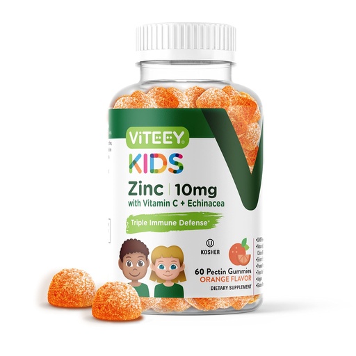 [BRSW2HT2AEDQMHY2] Viteey Zinc for Kids Gummies 10mg, with Vitamin C & Echinacea - 60 Count | Immune Support, Powerful Natural Antioxidant, Kids Zinc Vitamin Supplement - Vegan, Gelatin Free - Orange Flavor Gummy