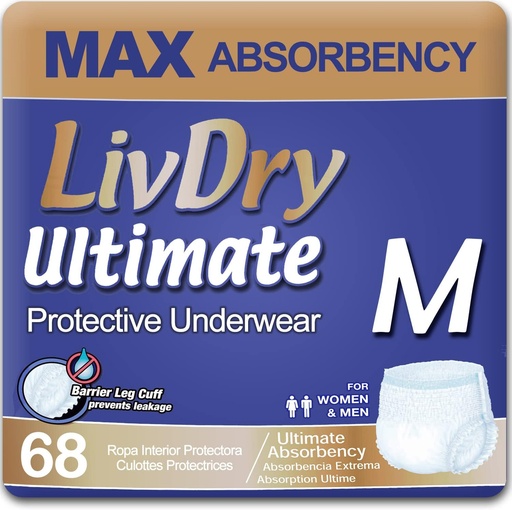 [BRSWGZYEBF6BGCDV] Ropa interior de incontinencia de adultos, Max Absorbent Adult Diapers con protección de leak, Media, 68-Pack