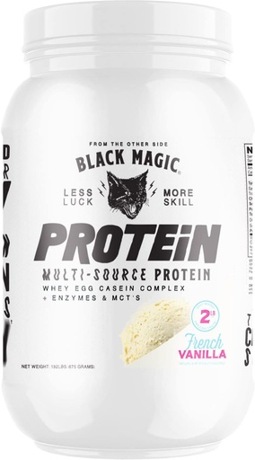 [BRSWYADRBZ5GGF35] Black Magic Multi-Source Protein - Whey, Casein, Enzymes, & MCTs - Pre Post Workout - Keto, Low Sugar, Gluten Free - French Vanilla - 24g Protein - 2 LB