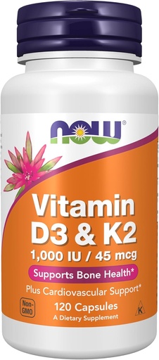 [BRSWIY3QCIOW2FLM] JETZT Ergänzungen, Vitamin D-3 & K-2, 1.000 IU/45 mcg,Plus Herz-Kreislauf-Unterstützung*, Unterstützt Knochengesundheit*, 120 veg Kapseln