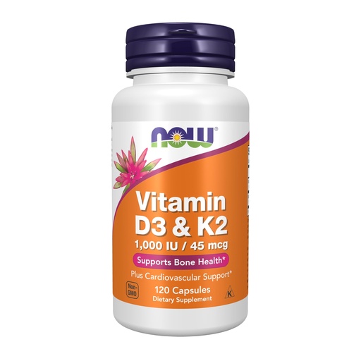 [BRSWIY3QCIOW2FLM] NOW Supplements, Vitamin D-3 & K-2, 1,000 IU/45 mcg,Plus Cardiovascular Support*, Supports Bone Health*, 120 veg Capsules