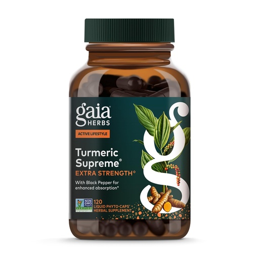 [BRSWIZAZPMDRKEL4] Gaia Herbs Turmeric Supreme Extra Strength - Supports Occasional Discomfort from Normal Wear & Tear* - with Turmeric Curcumin & Black Pepper - 120 Vegan Liquid Phyto-Caps (Up to 120 Servings)