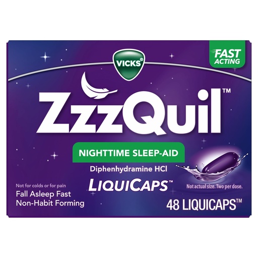 [BRSWIZIEAF7WIGTO] ZzzQuil, Nighttime Sleep Aid LiquiCaps, 25 mg Diphenhydramine HCl, No.1 Sleep-Aid Brand, Non-Habit Forming, Fall Asleep Fast, 48 Count