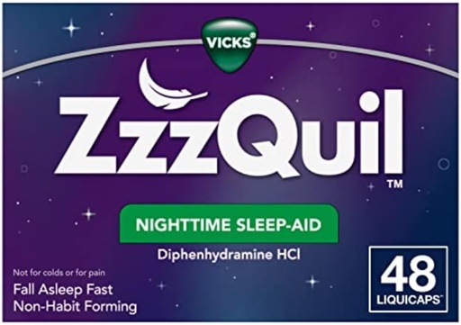 [BRSWIZIEAF7WIGTO] ZzzQuil, Nighttime Sleep Aid Liquics, 25 mg Diphenhydramine HCI, No.1 Sleep-Aid Brand, Non-Habit Forming, Fall Asleep Fast, 48 Count