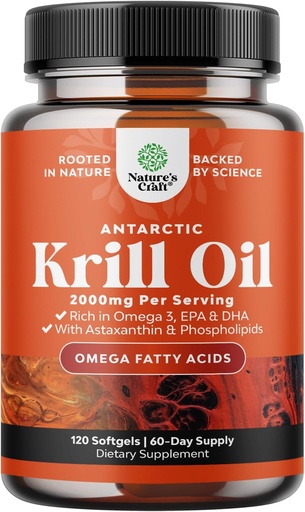 [BRSROHQBPJ6QM3LJ] Antarctic Krill Oil 2000mg Softgels Per Serving - Omega 3 Krill Oil Supplement with EPA DHA & Astaxanthin - 3rd Party Lab Tested No Gluten GMOs or Fishy Aftertaste - 2 Months