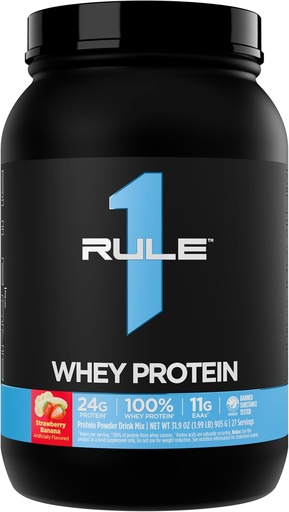 [BRSRMCQEBYFA4GQ3] Rule 1 Whey Protein – 24g Fast-Acting Protein from All-Whey Sources with Naturally Occurring EAAs & BCAAs for Workout Recovery or Anytime Use (2 Pounds*, Strawberry Banana)