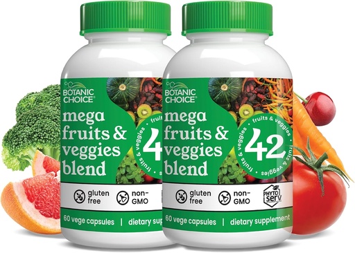 [BRSROHQ2CUOWGGY3] Botanická volba Mega Ovoce a Veggies Blend Celkem 42 Ovoce a zelenina, jako je Elderberry, Chlorella, Kale energie bilance & Superfood Rostlinné doplňky pro dospělé - 2 Pack