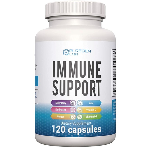 [BRSWYBD4OIFRQ2TH] 6 in 1 Immune Support 120 Capsules with Powerful Blend of Elderberry, Echinacea, Ginger, Vitamin C 650mg, Vitamin D3 5000 IU & Zinc Picolinate 30mg- Immune Booster Supplement for Adults and Kids
