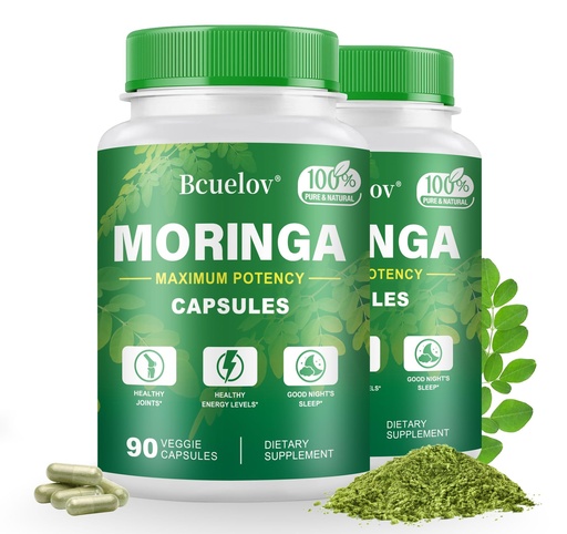 [BRSRAAL4DNYWCDI7] Bcuelov Moringa Capsules 2 Bottles | 800mg Pure Moringa Powder Capsules – Supports Energy, Immune Support, Gut Health, Green Superfood Contains Vitamins & Amino Acids
