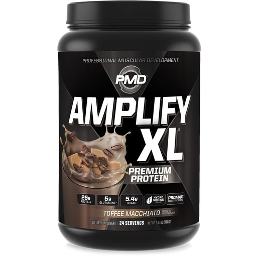 [BRSWYAQOOEHWAG3X] PMD Sports Amplify XL Premium Whey Protein Supplement Hydro Greens Blend - Glutamine and Whey Protein Matrix with Superfood for Muscle, Strength and Recovery - Toffee Macchiato (24 Servings)