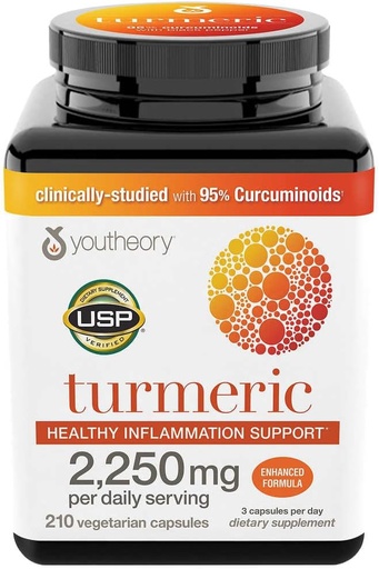 [BRSRAZA2BAFA43LU] Youthory Turmeric Healthy Inflammation Support, Enhanced Formula (2250mg per Daily Serving) 210 Count (Pack of 1)