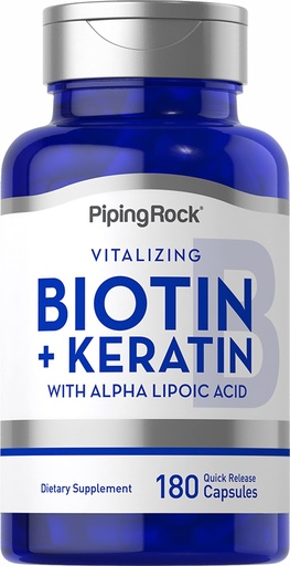 [BRSRMYYOCMGRA3DA] Piping Rock Biotin 5000mcg | 180 Capsules | Plus Keratin and Alpha Lipoic Acid | Supplement for Women and Men | Non-GMO, Gluten Free