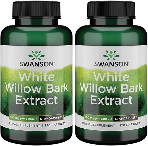 [BRSWGAANDEOWOGTJ] Swanson White Willow Bark Extract - Promotes Joint Support and Muscle Relief - Standardized to 15% Salicin - Natural Supplement with No Stomach Irritation - (120 Capsules, 500mg Each) (2 Pack)