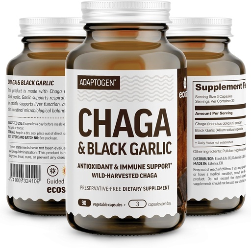 [BRSW2GAKAECAMDLP] 100% Real Wild Chaga Mushroom &quot; Aged Black Garlic Powder Capsules - Antioxidant &quot; Immune Support supplement | Nordic Forest Chaga Mushrooms with Black Garlic | no Fillers | 1500mg Capsules | 90 ct