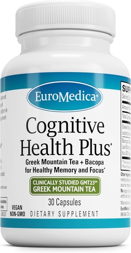 [BRSRAZD6CEPA2HTU] EuroMedica Cognitive Health Plus - Tervislik aju täiendus, et toetada fookust ja mälu - mitte-GMO ja vegan toidulisand Kreeka mägitee ja botaanikaga - 30 kapslit (30 serveerimist)