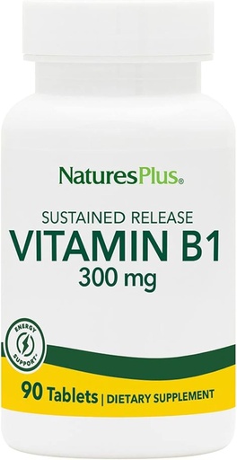 [BRSWIYQTPJ4AOFQV] Natures Plus Vitamin B1 (Thiamin HCI), Sustained Release - 300 mg, 90 Vejetaryen Tabletler - Gluten-Free - 90 Hizmetler