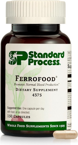 [BRSWIZYCCACW23A7] Standard Process Ferrofood - Blood Health Supplement - Enzyme Support with Vitamins B12, C, & Iron - Non-Dairy & Non-Soy - 150 Capsules (40 Servings)